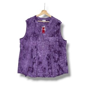 Avenue Womens Purple Tie‎ Dye Embroidered Sleeveless Blouse Plus Size 26/28 NWT